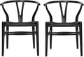 Tomile Set of 2 Bone Chair Solid Wood Y Chair Mid-Century Armrest Dining Chair, Hemp Seat (Wood - Black)-Ruum Studio Home