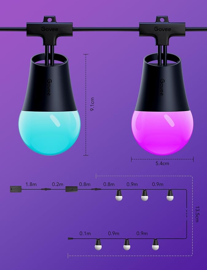 Govee Smart Outdoor String Lights 2, 48ft Outdoor Lights with Dimmable Warm White LED Bulbs, 47 Scene Modes for Patio, Backyard, Balcony, IP65 Waterproof, Works with Alexa, App Control-Ruum Studio Home