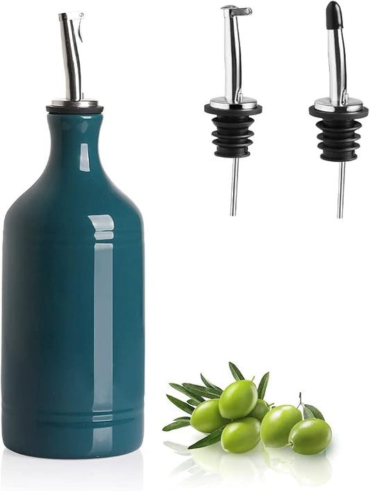 Sweejar Ceramic Olive Oil Dispenser Bottle, Opaque Oil Cruet Protects Oil to Reduce Oxidation, Suitable for Storage Oil, Vinegar, Coffee Syrups & Other Liquids, Pack of 1, 15.5 Fl Oz (Teal Green)-Ruum Studio Home