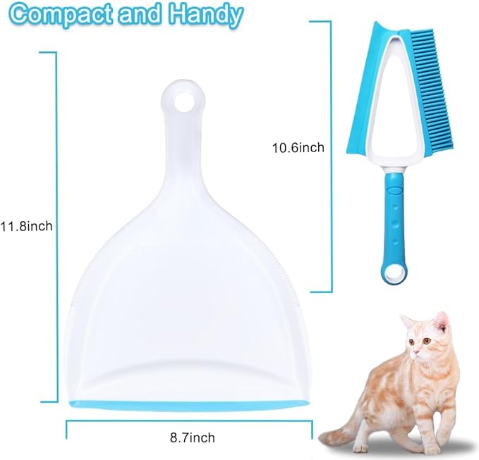 Pet Rubber Brush with Mini Dustpan,Dog Cat Hair Removal Brush with Squeegee,Portable Small Carpet Brush for Clothes,Cars,Sofa,Bed Sheet-Ruum Studio Home