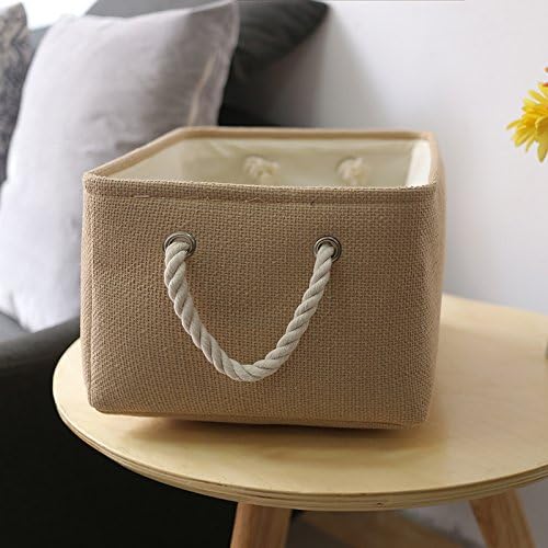 TheWarmHome Decorative Basket Rectangular Small Storage Basket Fabric Storage Bin Organizer Basket with Handles for Clothes Storage (Beige, 11.8L×7.9W×5.2H inch)-Ruum Studio Home