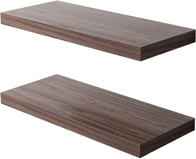 Floating Shelf, Set of 2 Wall Shelf, 24 in W x 12.75 in D x 2 in H Wooden Floating Wall Shelf with Invisible Brackets for Living Room/Bedroom/Bathroom/Kitchen Storage and Decor, Walnut-Ruum Studio Home