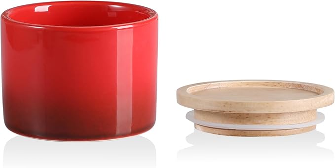 Sweejar Kitchen Canisters Ceramic Food Storage Jar, Stackable Containers with Airtight Seal Wooden Lid for Serving Ground Coffee, Tea, Sugar, Spice and More - 5 Fl Oz(Gradient Red)-Ruum Studio Home