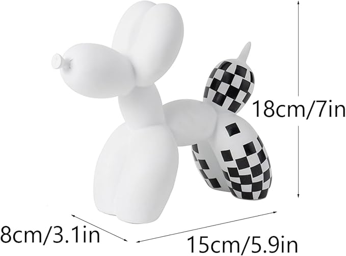 Vilead Resin Balloon Dog Statue with Checkered Pattern,Modern Home Decoration Trendy Animal Art Ornaments,Collection Figurine Bedroom Living Room Office Desktop Sculpture-Ruum Studio Home