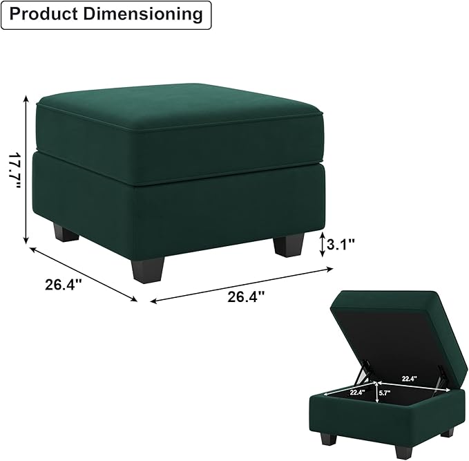 Belffin Storage Ottoman Module for Modular Sectional Sofa Square Seat Cube Velvet Foot Stool Green-Ruum Studio Home