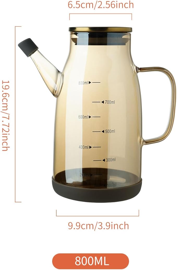 Large Glass Oil Dispenser Bottle for Kitchen Cooking Recipiente Para Aceite De Cocina Olive Oil Vinegar Dispenser Cruet Stainless Steel Lid No Drip Liquid Container (Champagne, 27oz / 800ml)-Ruum Studio Home