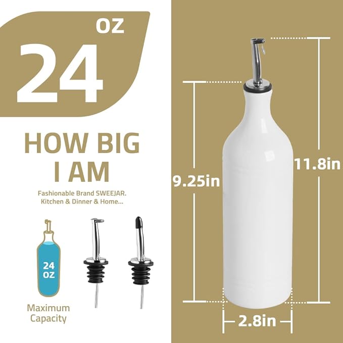 Sweejar Large Ceramic Olive Oil Dispenser Bottle, Opaque Oil Cruet Protects Oil to Reduce Oxidation, Suitable for Storage Oil, Vinegar, Soy Sauce & Other Liquids, Pack of 1, 24 Fl Oz (Gray)-Ruum Studio Home