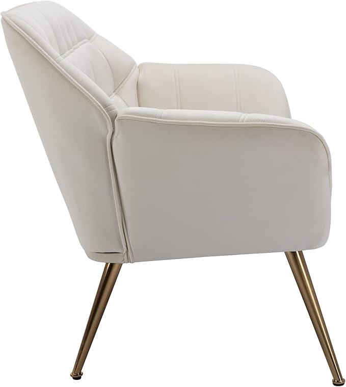 48" Small Loveseat for Small Spaces, Modern Sherpa Mini Sofa Couch 2-Seater Velvet Love Seat with Quilting Back and Gold Legs for Living Room/Bedroom, Cream-Ruum Studio Home