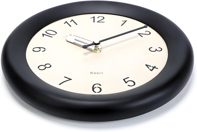 Kesin Wooden Wall Clock 12 Inch Silent Non Ticking Wall Clocks Battery Operated Simple Modern Small Analog Clocks Decorative for Kitchen, Living Room, Home,Bedroom, Office (Black)-Ruum Studio Home