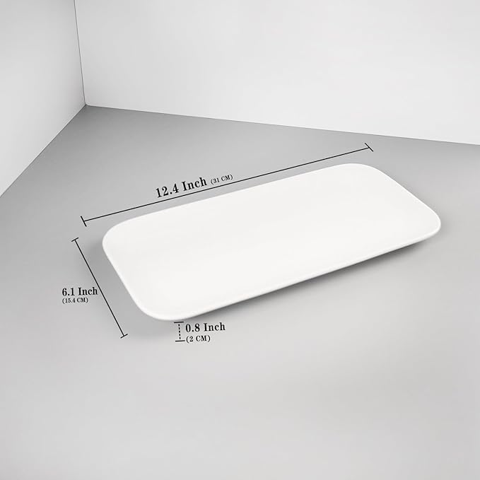 Serving Platters Set of 4, Rectangular Serving Plates, Serving Trays for Entertaining Party, Microwave,Oven,Dishwasher Safe,Kitchen Dinnerware, White 12.4 Inch-Ruum Studio Home