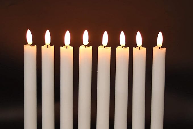 GenSwin Flameless White Taper Candles Flickering with 10-Key Remote, Battery Operated Led Warm 3D Wick Light Window Candles Real Wax Pack of 6, Christmas Home Wedding Decor(0.78 X 9.64 Inch)-Ruum Studio Home