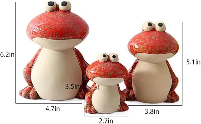 Frog Garden Decor Set of 3,Funny Cute Ceramic Frog Garden Statues Yard Decoration Outdoor Holiday Decorations,Ideal Ornament for Outside Pond Pool Patio Front Porch Backyard (Red)-Ruum Studio Home