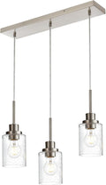 3-Light Farmhouse Chandelier Light Fixture Brushed Nickel Clear Seeded Glass Dining Room Hanging Modern Pendant Lighting Over Table,Traditional Ceiling Lights for Kitchen Island Entryway-Ruum Studio Home