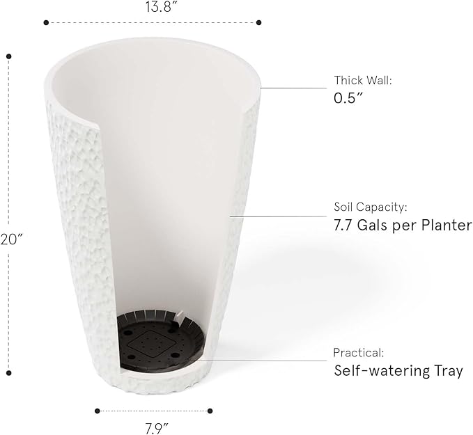 LA JOLIE MUSE 20inch Tall White Planters Set of 2,Large Tree Planters for Indoor Plants,Flower Containers for Front Porch, Honeycomb-Ruum Studio Home