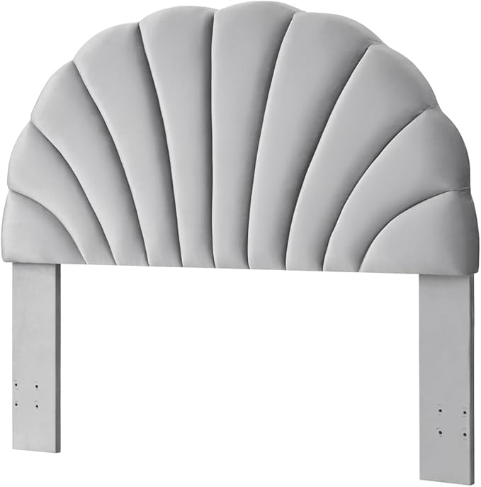 24KF Stunning Crown Design Queen Headboard, Upholstered Soft Velvet Petal Pattern Headboard Queen/Full-Q-Gray-Ruum Studio Home