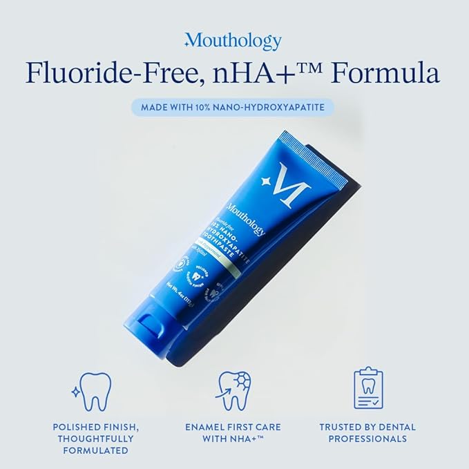 Mouthology 10% Nano Hydroxyapatite Toothpaste (3pk, Fluoride Free), Whitening*, Supports Enamel Care*, Appropriate for Sensitive Teeth*, SLS Free, Xylitol nHA Toothpaste Adults, Mint 4oz (USA Made)-Ruum Studio Home