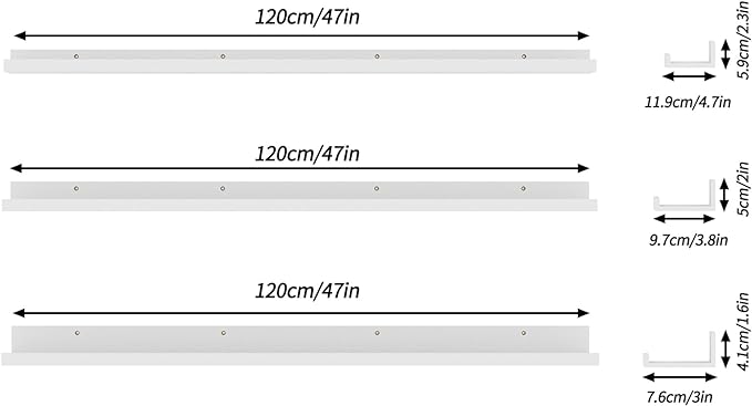 Giftgarden 47 Inch White Floating Shelves for Wall Mount, Modern Long Wood Wall Shelf Ledge for Bathroom Bedroom Living Room Kitchen Nursery Storage, Set of 3 Different Sizes-Ruum Studio Home
