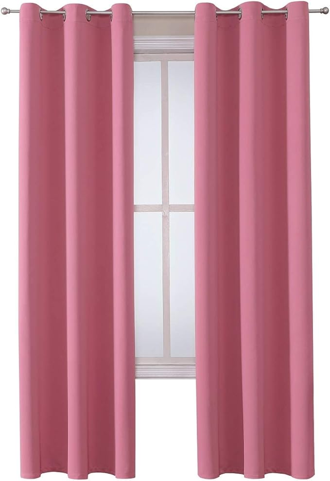 ChrisDowa Grommet Room Darkening Curtains for Bedroom and Living Room - 2 Panels Set Thermal Insulated Blackout Curtains (Pink, 42W x 84L )-Ruum Studio Home
