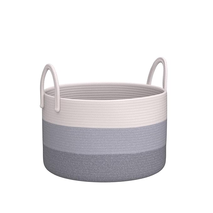 OrganiHaus Large Laundry Basket, Woven Cotton Rope Basket for Blankets, Toy Storage, Nursery Hamper, Living Room Decor Organizer, Soft & Durable Hamper with Handles, 20x13 inches - Gray-Ruum Studio Home