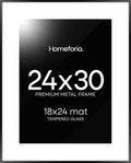 Homeforia 24x30 Poster Frame Black, High End Metal 24 x 30 Picture Frames with Mat 18 by 24 inches Photo, 24x30 Black Frame Matted to 18x24 Print, 30x24 Large Frame, Tempered Glass, Wall Kit, Set of 1-Ruum Studio Home