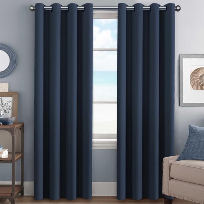 H.VERSAILTEX Ultra Thick and Soft Blackout Curtains for Bedroom, Room Darkening Thermal Insulated Extra Long Curtains/Drapes, Privacy Curtain Panels (52 Inch by 108 Inch, Navy Blue, 2 Panels)-Ruum Studio Home