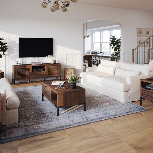 Bme Millie Coffee Tables for Living Room - Industrial Rustic - Two Drawers - Open Shelf - Rustic Scuffed Texture - Convenient Metal Handle and Sturdy Legs with Levelers - Easy Assembly - Chestnut-Ruum Studio Home