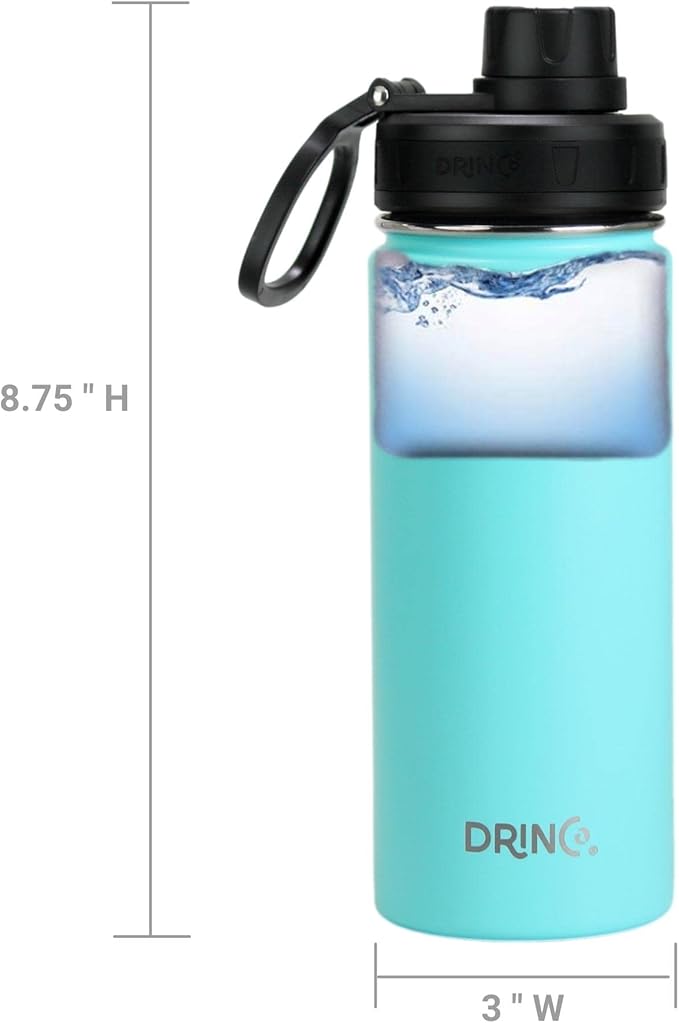 DRINCO Stainless Steel Water Bottle Spout Lid Vacuum Insulated Double Wall Water Bottle Wide Mouth (40oz 32oz 22oz 18oz 14oz) Leak Proof Keeps Cold or Hot (18 oz, 18oz Teal)-Ruum Studio Home
