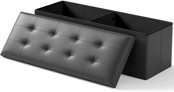 Storage Ottoman Bench, Folding Ottoman Foot Rest, 15 x 43 x 15 Inches, End of Bed Bench,Storage Chest, for Living Room, Bedroom, Hallway, Entryway, Holds up to 700 lb,Black-Ruum Studio Home