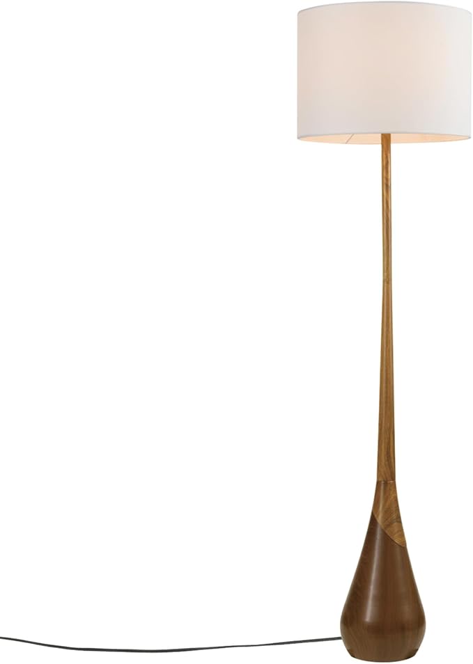 GLOBE Electric Novogratz x Harrington 65" Floor Lamp, 2-Tone Faux Wood Base, White Fabric Shade, Socket Rotary Switch 67225-Ruum Studio Home