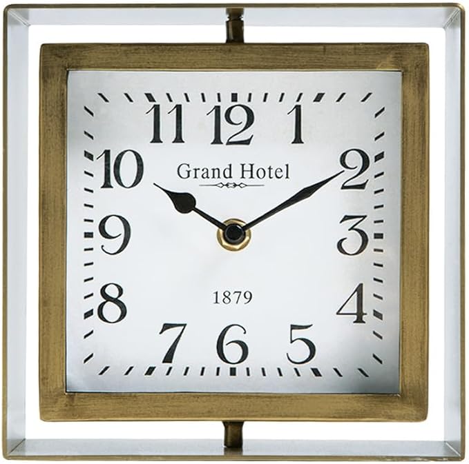 NIKKY HOME Rotating Table Clock, Non-Ticking Silent Battery Operated Decorative Mantel Desk Shelf Metal Clock for Home, Office, Living Room, Bed Room - Gold-Ruum Studio Home
