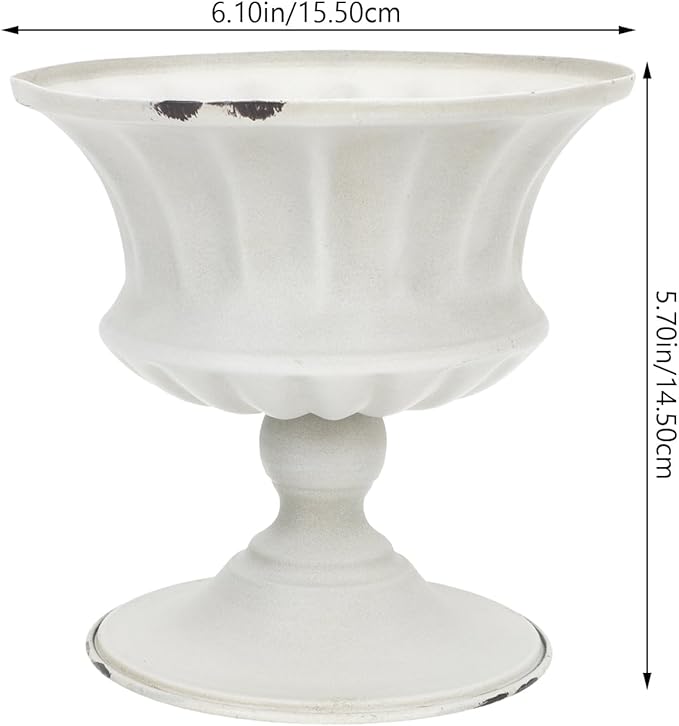Urn Planter Antique Column Plant Pot Shabby Chic Metal Vase Pillar Plant Container Wedding Centerpieces Vases for Front Porch Decor White White Planter-Ruum Studio Home
