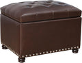 24'' Leather Storage Ottoman Rectangular Foot Rest Stool with Nailhead Trim for Bedroom Living Room(Dark Brown)-Ruum Studio Home