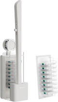Disposable Toilet Brush with Replaceable Heads, Wall-Mounted Holder, Hygienic Bathroom Cleaning Tool (WhiteToilet Brush + 8 Refills)-Ruum Studio Home
