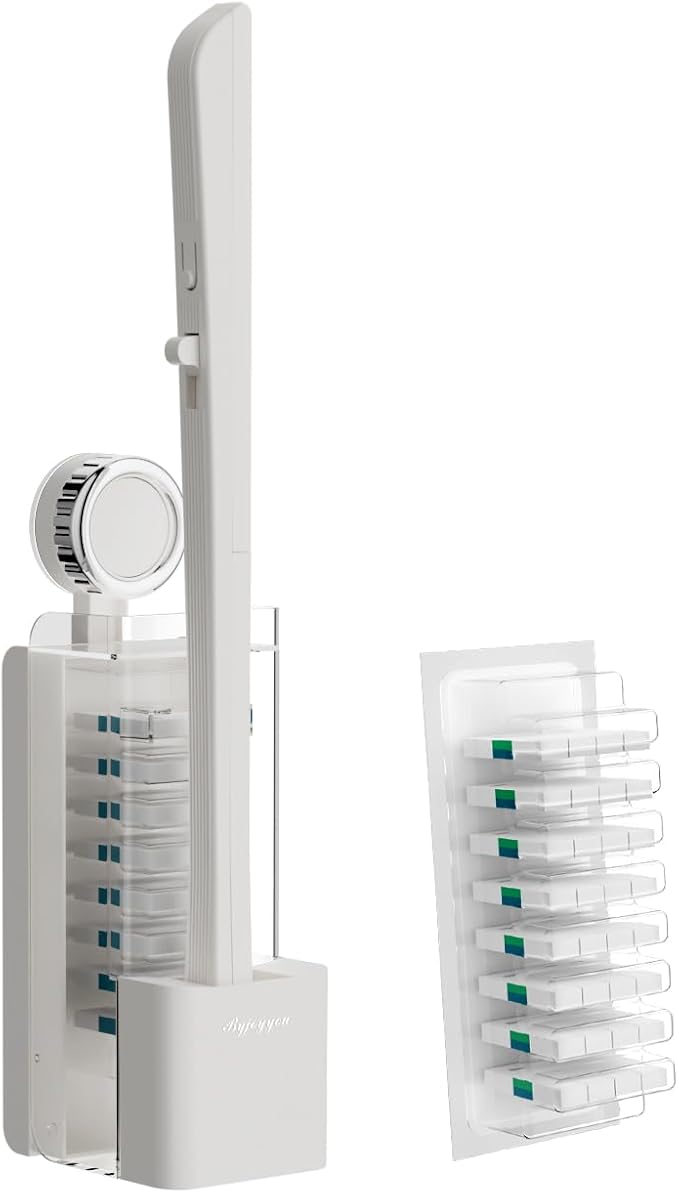 Disposable Toilet Brush with Replaceable Heads, Wall-Mounted Holder, Hygienic Bathroom Cleaning Tool (WhiteToilet Brush + 8 Refills)-Ruum Studio Home