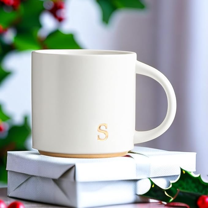 COLLECTIVE HOME - Monogram Ceramic Mugs, 15 oz Golden Initial Coffee Cups, Elegant Alphabet Tea Mugs, Elegant Personalized Mug with Gift Box, Luxurious Cups for Office and Home (s)-Ruum Studio Home