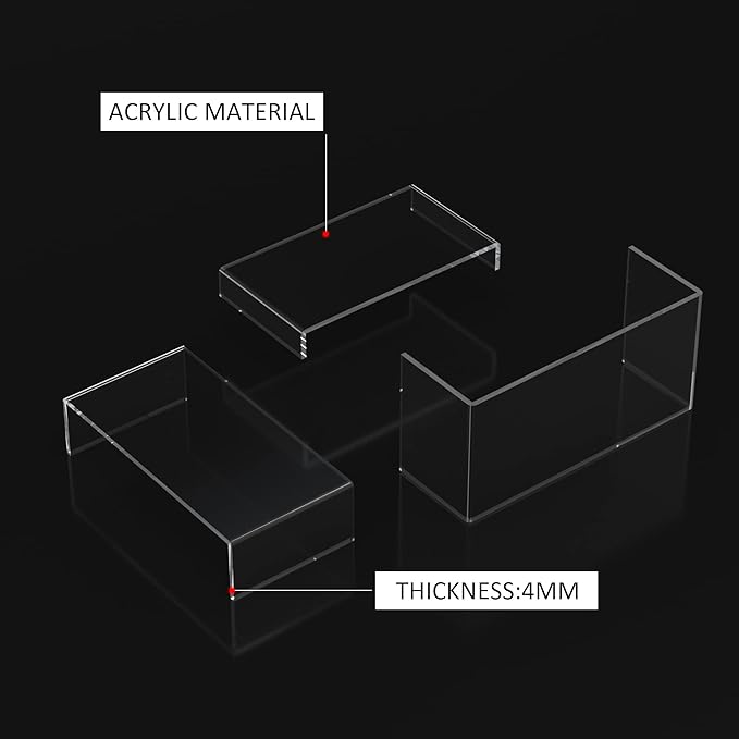 Acrylic Risers Display Stands 3pcs, Rectangular Dessert Table Display Set, Clear Display Shelf for Funko Pop, Collectibles, Retails, Shoes, Plants, Home Decors, Decoration - 7.5''x8''x8.5''-Ruum Studio Home