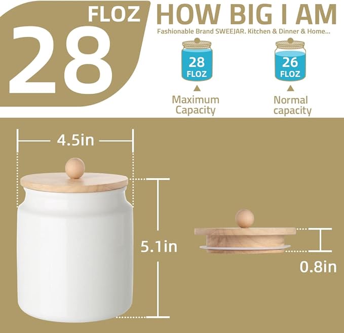 Sweejar Ceramic Kitchen Canisters, 28 FLOZ Porcelain Food Storage Jar with Airtight Seal Wooden Lid, Home Container Serving for Coffee Beans, Tea-leave, Sugar, Salt and More, Tool Bucket (Yellow)-Ruum Studio Home