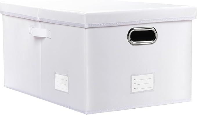 PRANDOM Collapsible Storage Box with Lid [1-Pack] Leather Fabric Foldable Storage Bin Organizer Container Basket Cube with Cover for Home Bedroom Closet Office Nursery White (22.8X15.7X11.8)-Ruum Studio Home