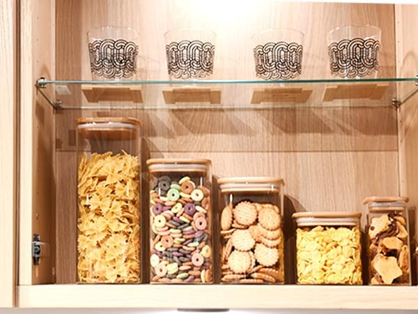 Glass Food Storage Jars Square 51oz, 3 Pack Glass Jars With Bamboo Lids, Kitchen Storage Containers For Spice, Candy, Cookie, Storage For Pantry Organizers-Ruum Studio Home