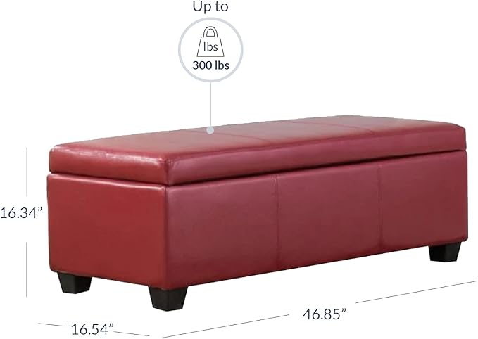 BELLEZE Storage Faux Leather Ottoman, 47 Inch Bench Bedroom Bench with Safety Close Hinge, Extra Long Ottoman with Storage for Living Room, Entryway, Hallway, Foot Rest, Support 300lbs - Red-Ruum Studio Home