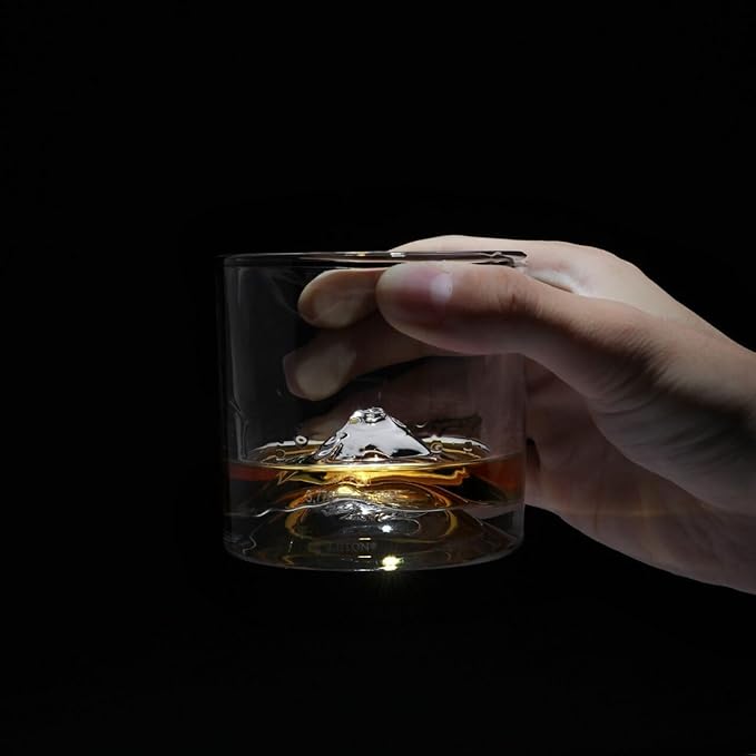 Mount Fuji Heavy Crystal Whiskey Glasses Gift Set of 2, Thick Freezable Bourbon Glass 1lb Each, Premium Whiskey Gifts for Men, Frozen Crystal Chills Cocktails, 10 oz-Ruum Studio Home
