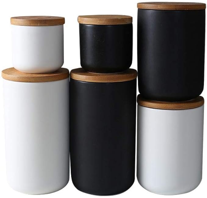 MilkyWay Food Storage Jar Strong Ceramic Storage Canisters with Airtight Seal Bamboo Lid Modern Design Seal Damp-Proof Kitchen Jar for Coffee, Tea, Spice and More (White(S: 8.7oz/260ml))-Ruum Studio Home