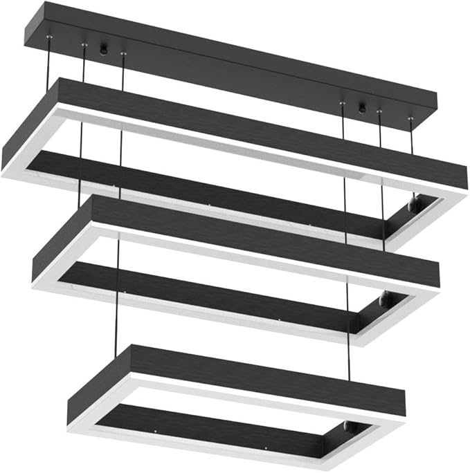 Modern 3 Rings Rectangle Chandelier for Living Room - Adjustable Height Luxury Foyer Lighting Fixture for High Ceiling, Hanging Dining Room LED Pendant Light-Ruum Studio Home