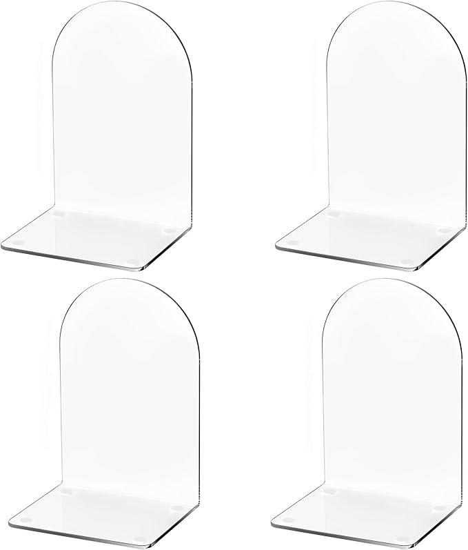 Lulonpon 4 Pieces Book Ends, Bookends, Books End for Shelves, Books End for Heavy Books, Clear Bookends, Acrylic Book Ends for School, Library,Desktop Organizer and Book Shelves-Ruum Studio Home