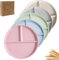 9" Unbreakable Divided Plates Set of 5, Wheat Straw Plate Reusable Dinnerware Portion Control Plates, Round Bariatric Plastic Plate for Kids Adults, BPA-free, Dishwasher Safe-Ruum Studio Home
