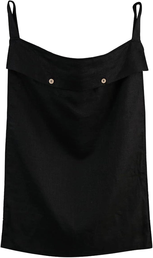 Linen Hanging Laundry Bag, 100% Linen Over The Door Laundry Hamper with Buttons and Zipper, Space Saving Door Hampers for Laundry Dirty Clothes Home Travel, Black-Ruum Studio Home