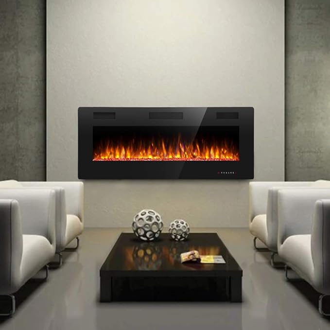 Antarctic Star 42 Inch Electric Fireplace in-Wall Recessed and Wall Mounted, Fireplace Heater and Linear Fireplace with Multicolor Flame, Timer, 750/1500W Control by Touch Panel & Remote-Ruum Studio Home