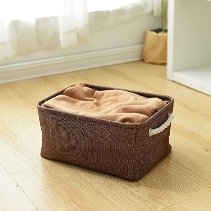 TheWarmHome Fabric Storage Basket for Home, Shelf, Closet - Canvas Bin for Dog Toys and Baby Items (Brown, 1 Pack, 13.8L9.8W6.7H)-Ruum Studio Home