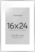Homeforia 16x24 Silver Picture Frames, High End Metal 16x24 Poster Frame with Mat 12x18 in Photo, 16 x 24 Silver Frame Matted to 12 by 18 Print, 24x16 Hanging Frame, Tempered Glass, Wall Kit, Set of 1-Ruum Studio Home
