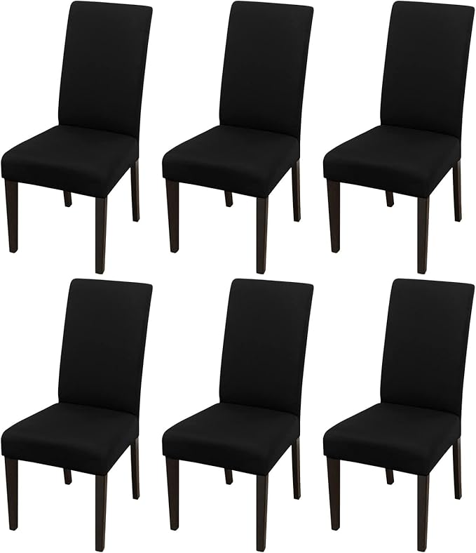 JQinHome 6 Pcs Dining Chair Slipcover,High Stretch Removable Washable Chair Seat Protector Cover for Home Party Hotel Wedding Ceremony (Black)-Ruum Studio Home